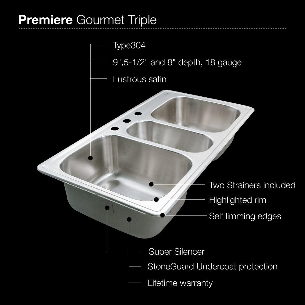 Houzer 41 Stainless Steel Topmount Triple Bowl Kitchen Sink Pgt 4322 1