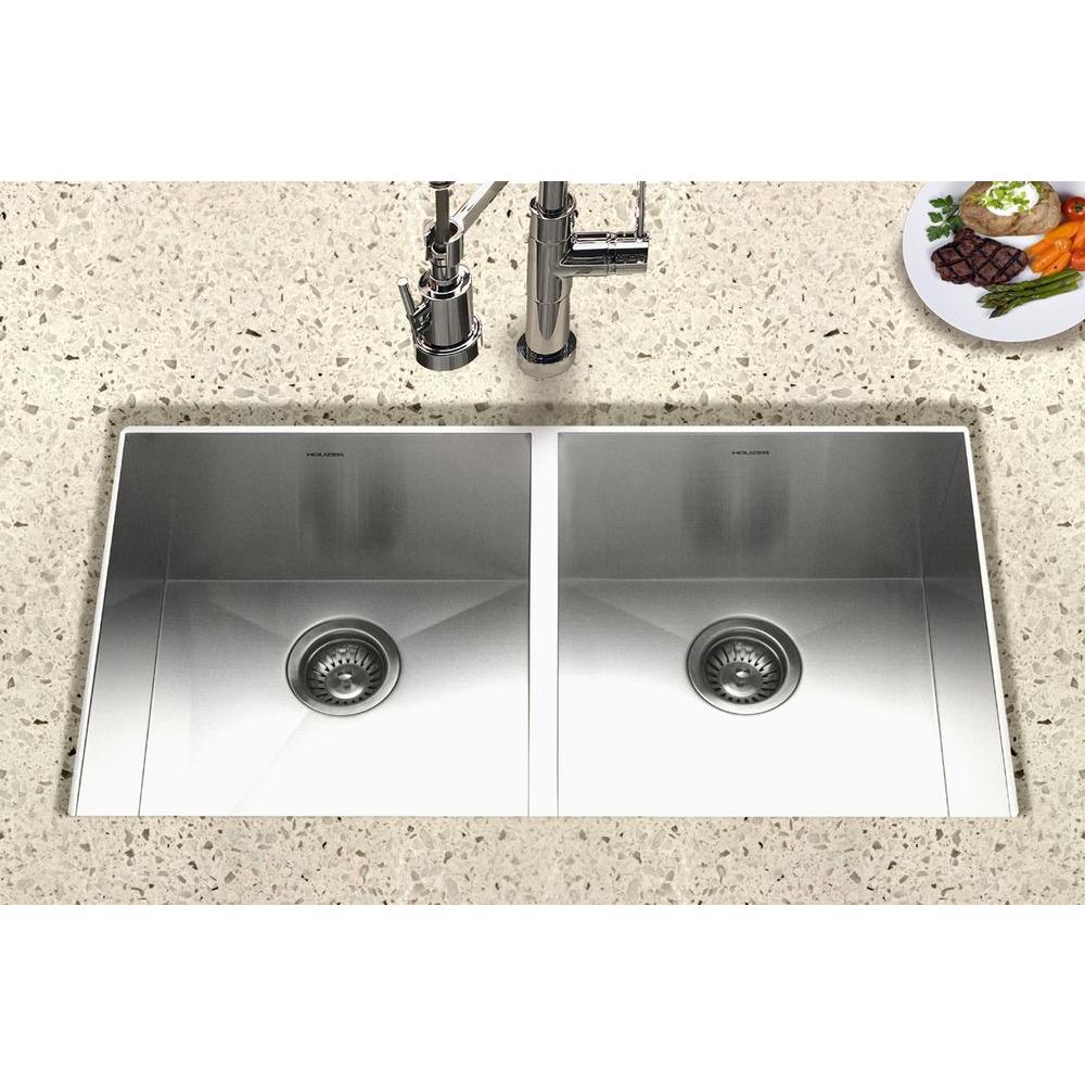 Houzer 33 Stainless Steel Undermount Zero Radius Double Bowl Kitchen Sink Ctd 3350
