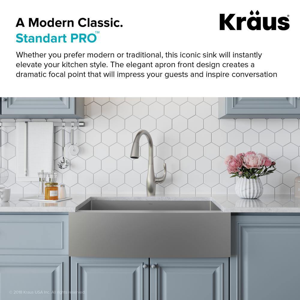 Kraus 30 Stainless Steel Single Bowl Farmhouse Apron Kitchen Sink Khf200 30