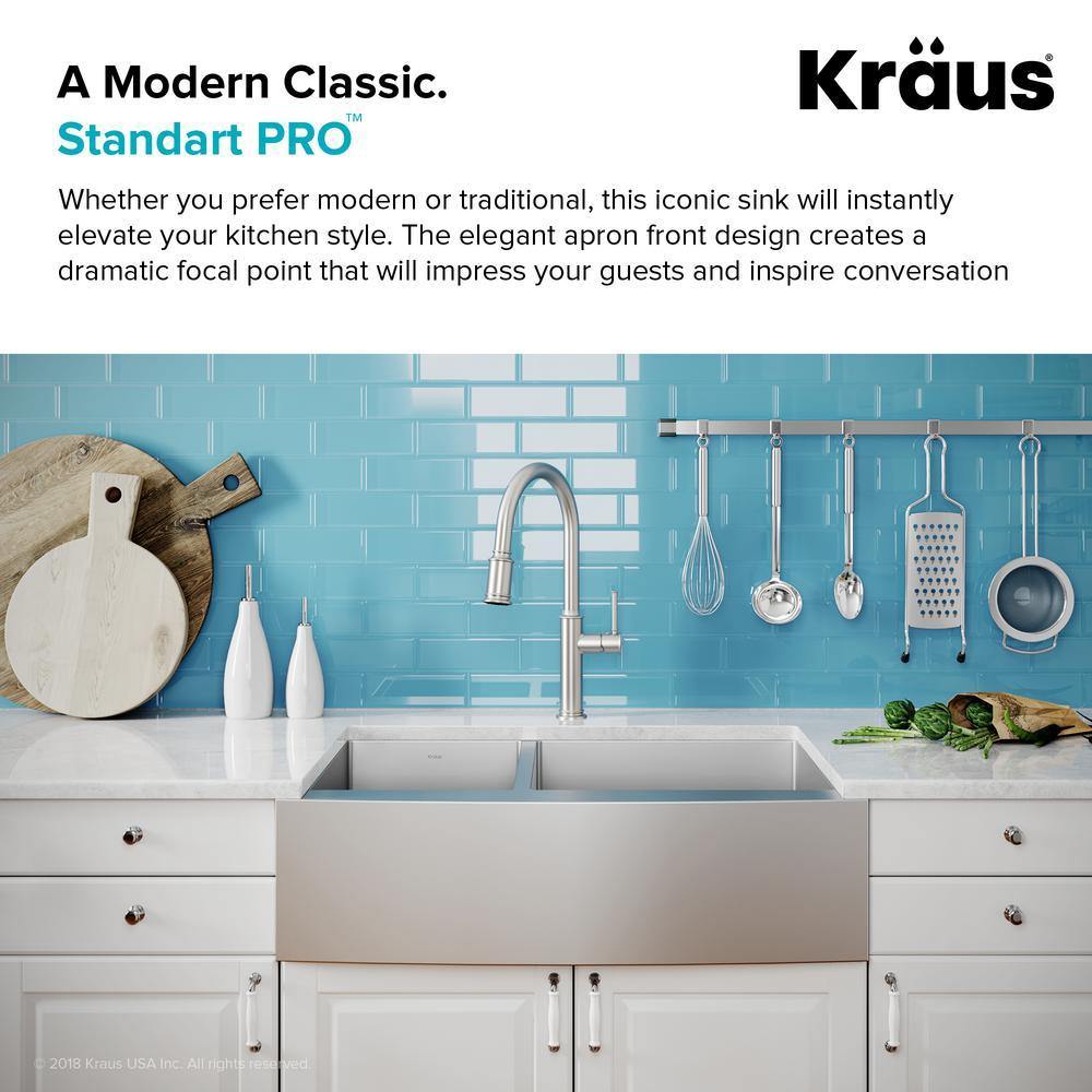 Kraus 33 Stainless Steel 40 60 Double Bowl Farmhouse Apron Kitchen Sink Khf204 33