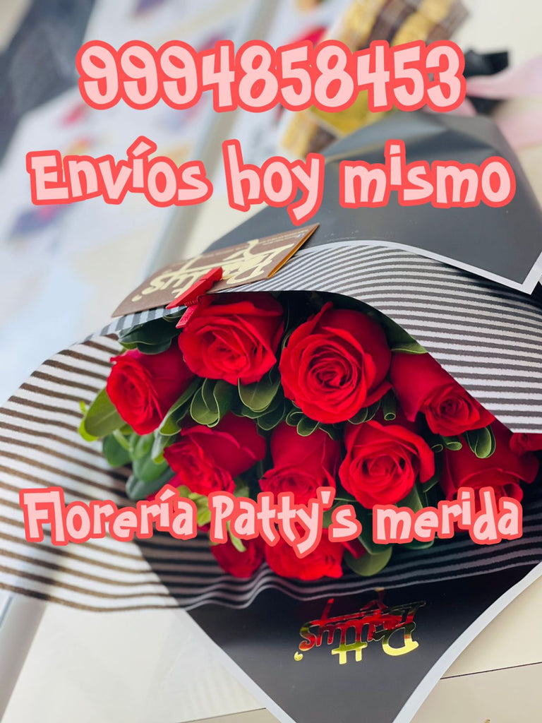 Bella docena de rosas en ramo – Pattys Flores y Regalos