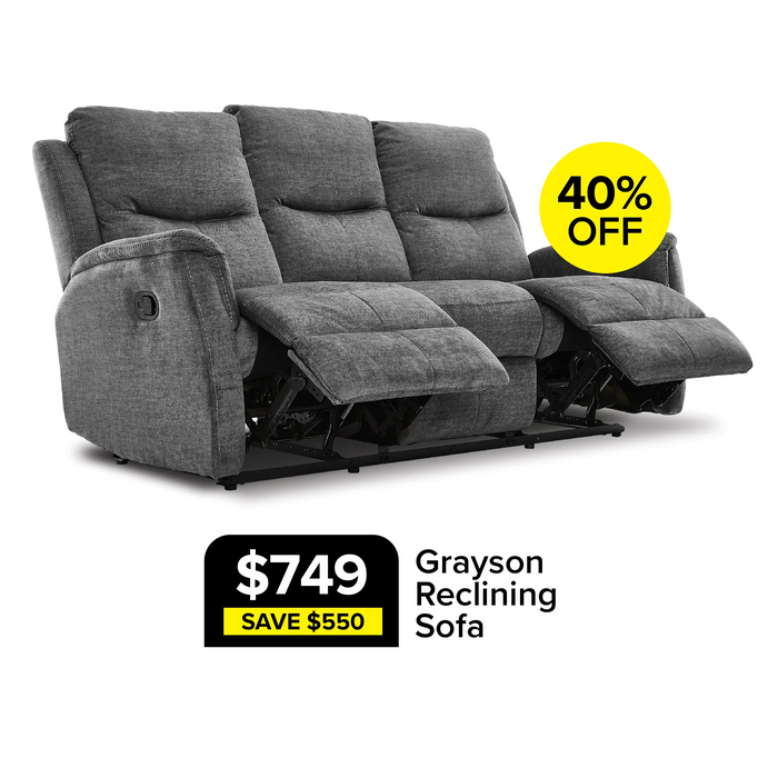 Grayson Reclining Sofa for $749 Save $550 40% Off
