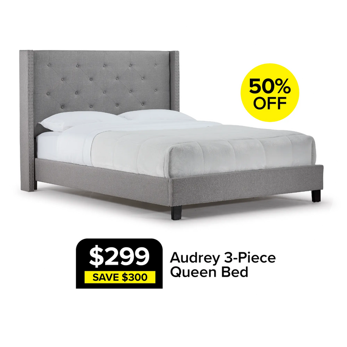 Audrey 3-Piece Queen Bed for $299 Save $300 50% Off