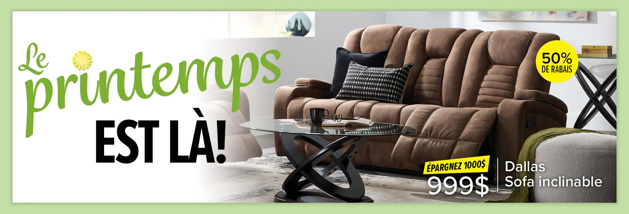 Spring it on! Save $1000 on Dallas Reclining Sofa now $999 50% off.