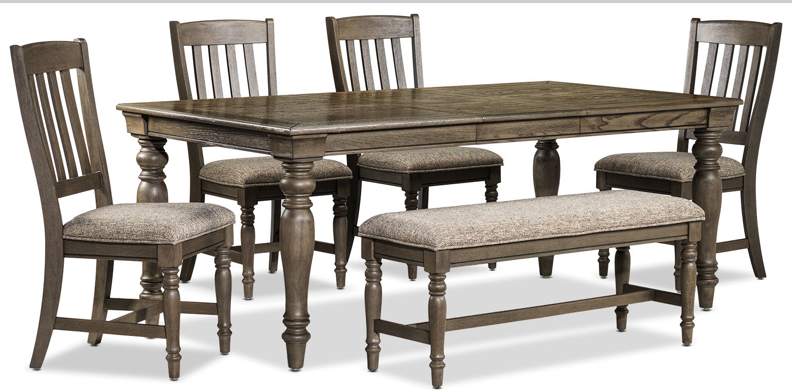 bilboa 6piece dining room set with bench  roasted oak