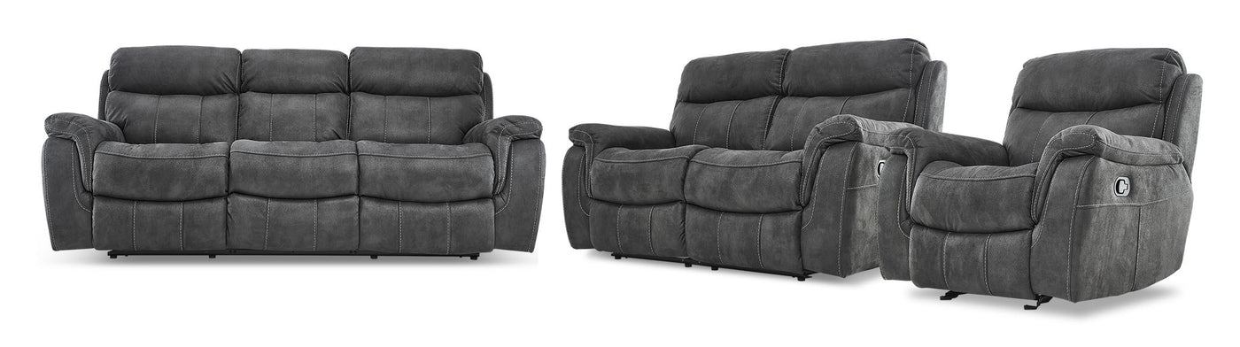 Morrow Ii Reclining Sofa Loveseat And Glider Recliner Set Grey