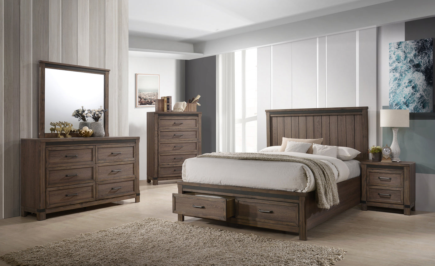 Rossco 5 Piece Queen Bedroom Set Rustic Oak