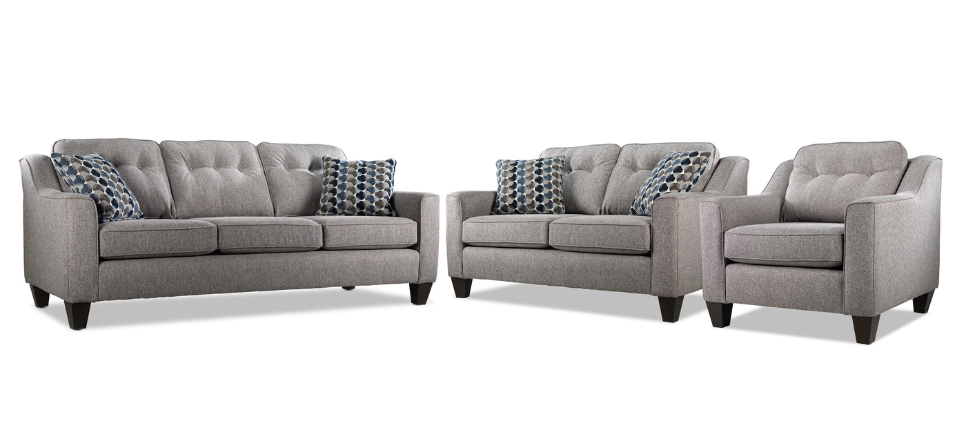 Rockford Sofa Loveseat And Chair Set Grey