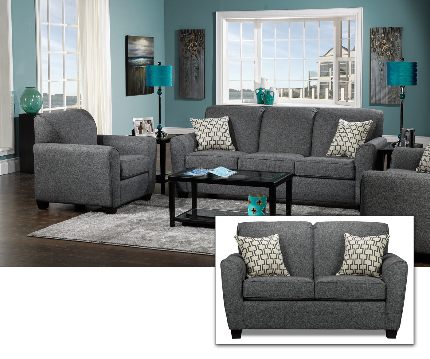 Ashby 3 Pc Living Room Package Grey Leons