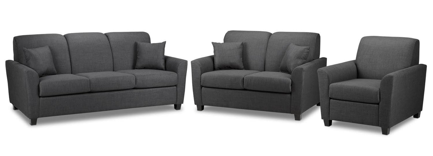 Roxanne Sofa Loveseat And Chair Set Charcoal