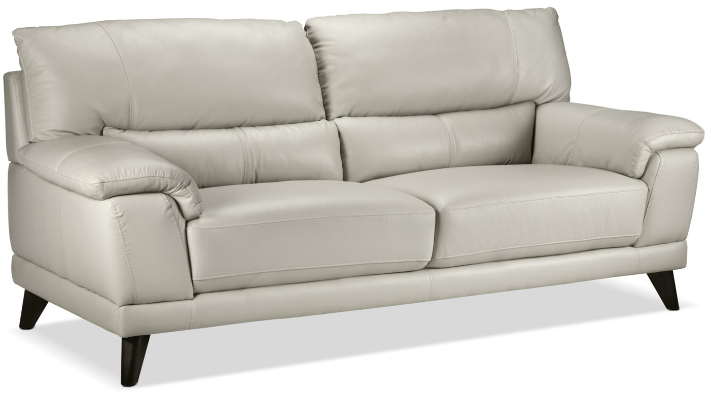 metallic grey leather sofa