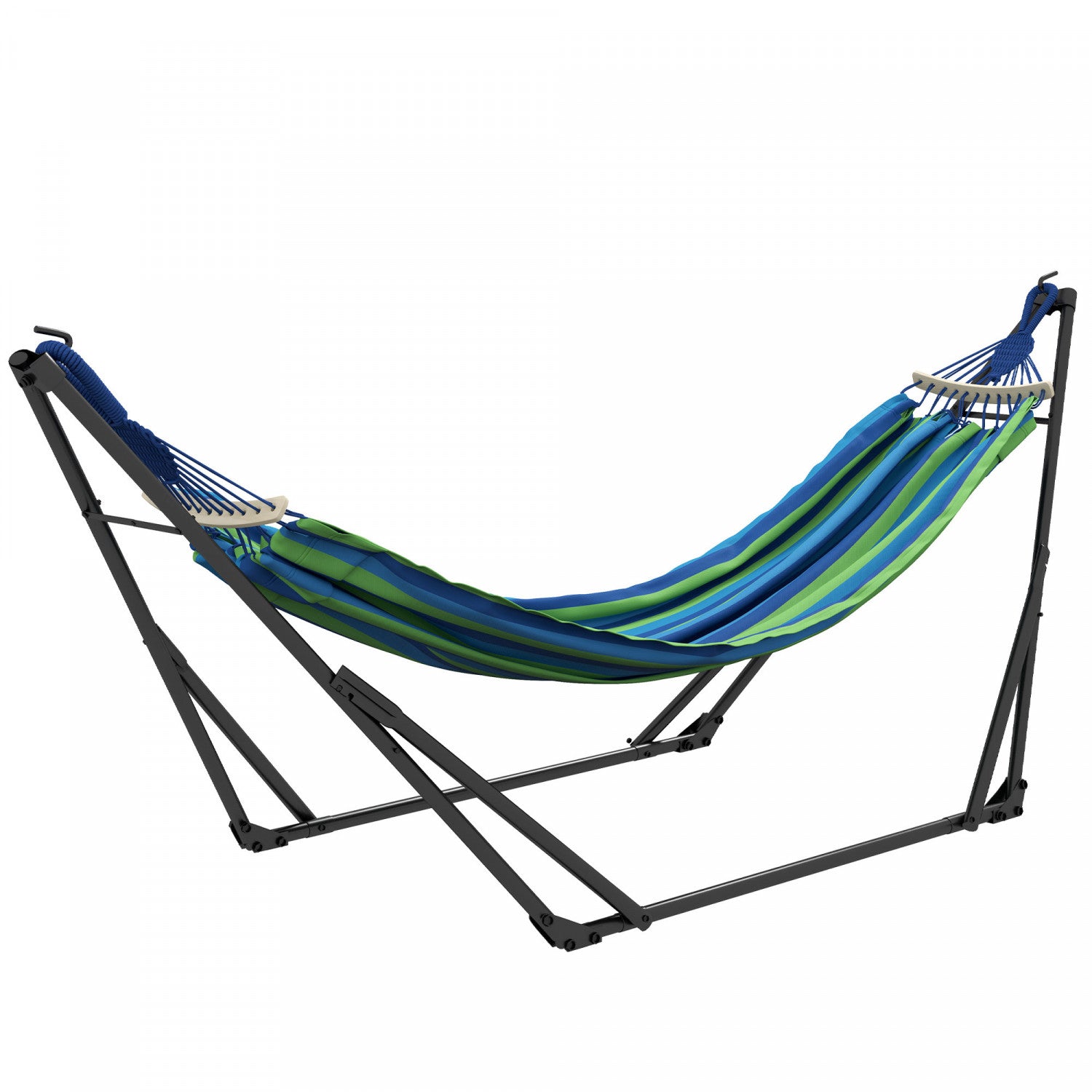 Outsunny 2-in-1 Portable Foldable Hammock Stand with Hammock, Blue