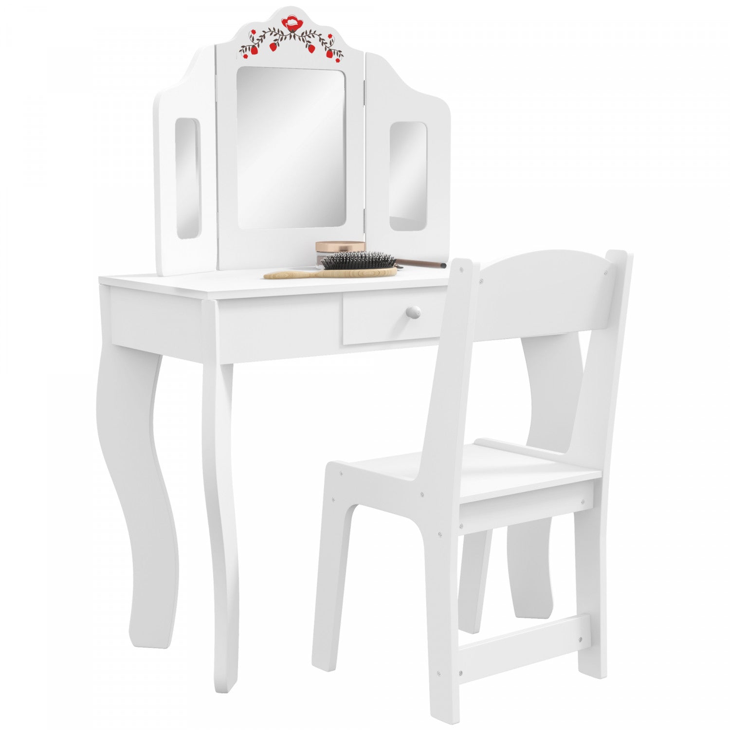 Qaba Dual-use Kids Vanity Set with Removable Tri-folding Mirror - Makeup and Dressing Table
