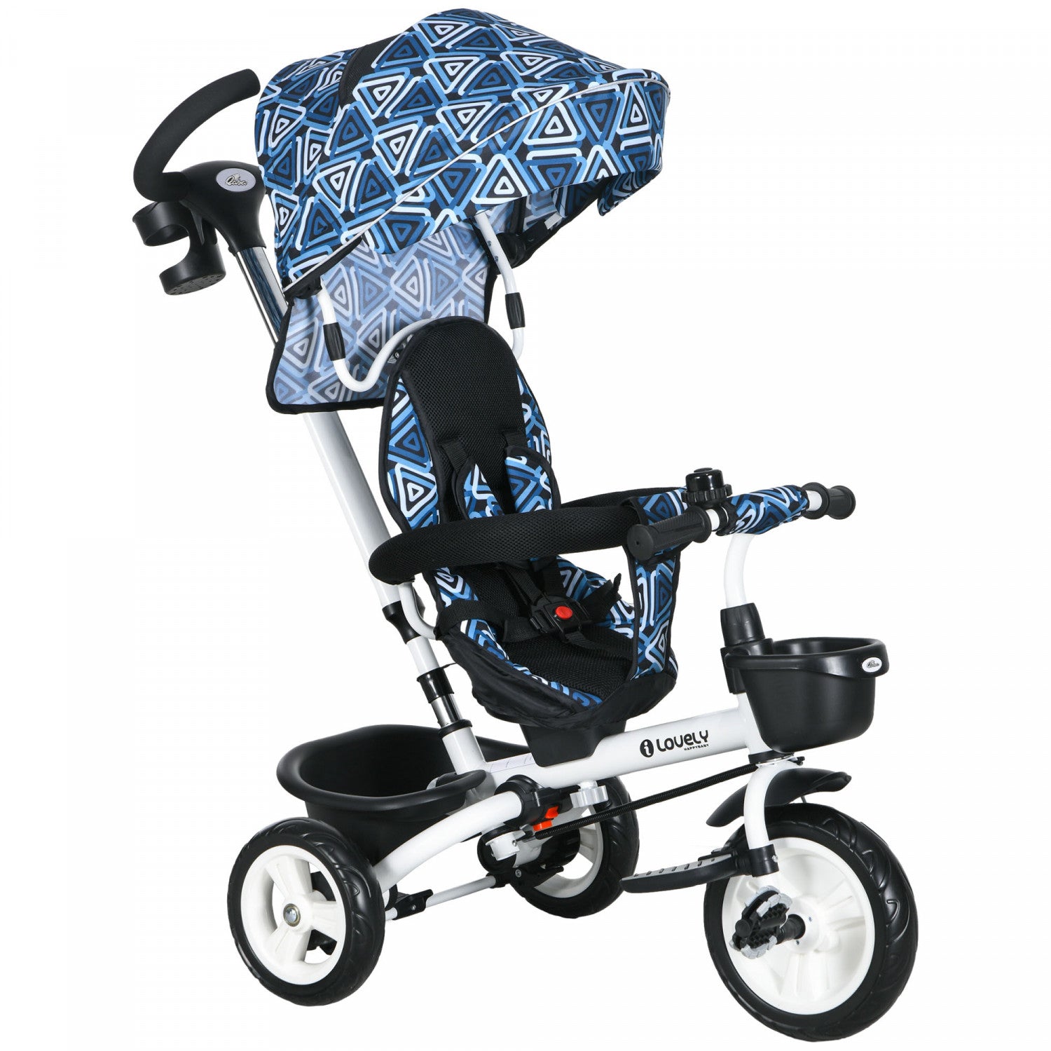 Qaba 6-in-1 Toddler Tricycle: Stroller Bike with Parent Push Handle, Canopy, Storage Baskets, and Cup Holder