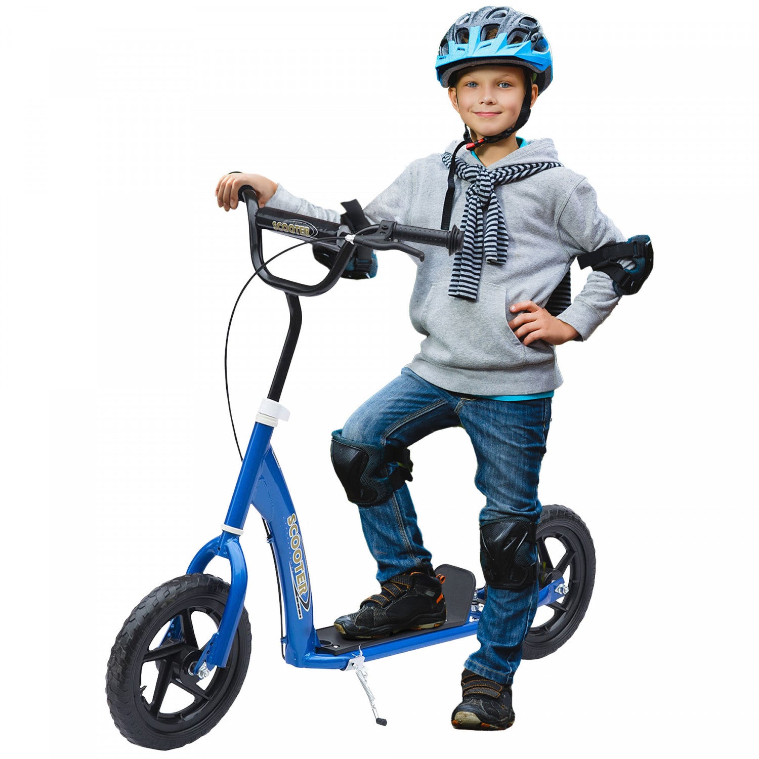 Homcom 5 - 12 Year Old Kids Scooter and Street Bike with 12'' Tires, Ideal for Teens - Blue