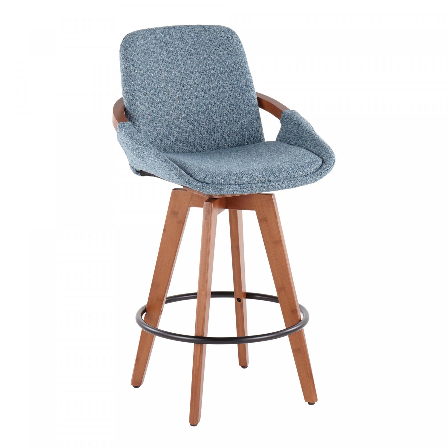 LumiSource Cosmo Mid-Century Counter-Height Stool in Walnut/Blue Fabric - A Stylish 20th Century Design