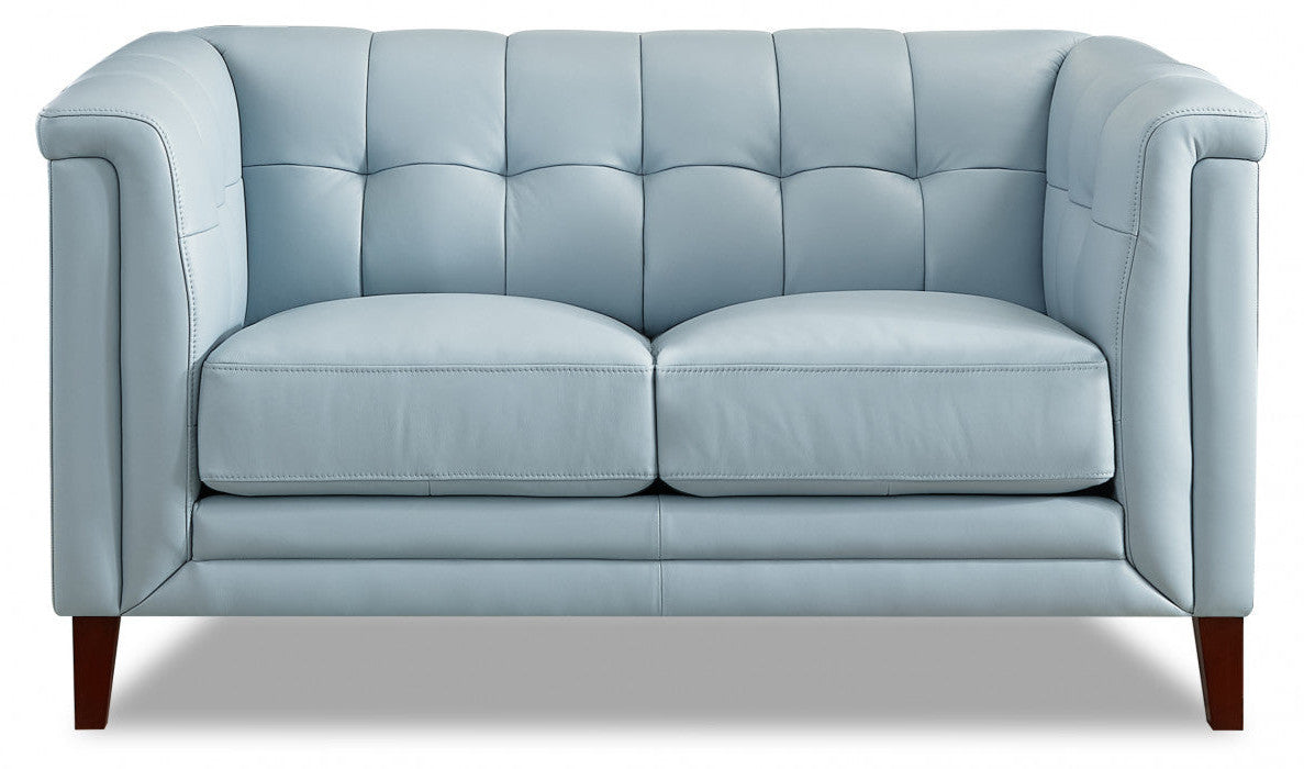 Hydeline Bodie Leather Loveseat in Spa Blue