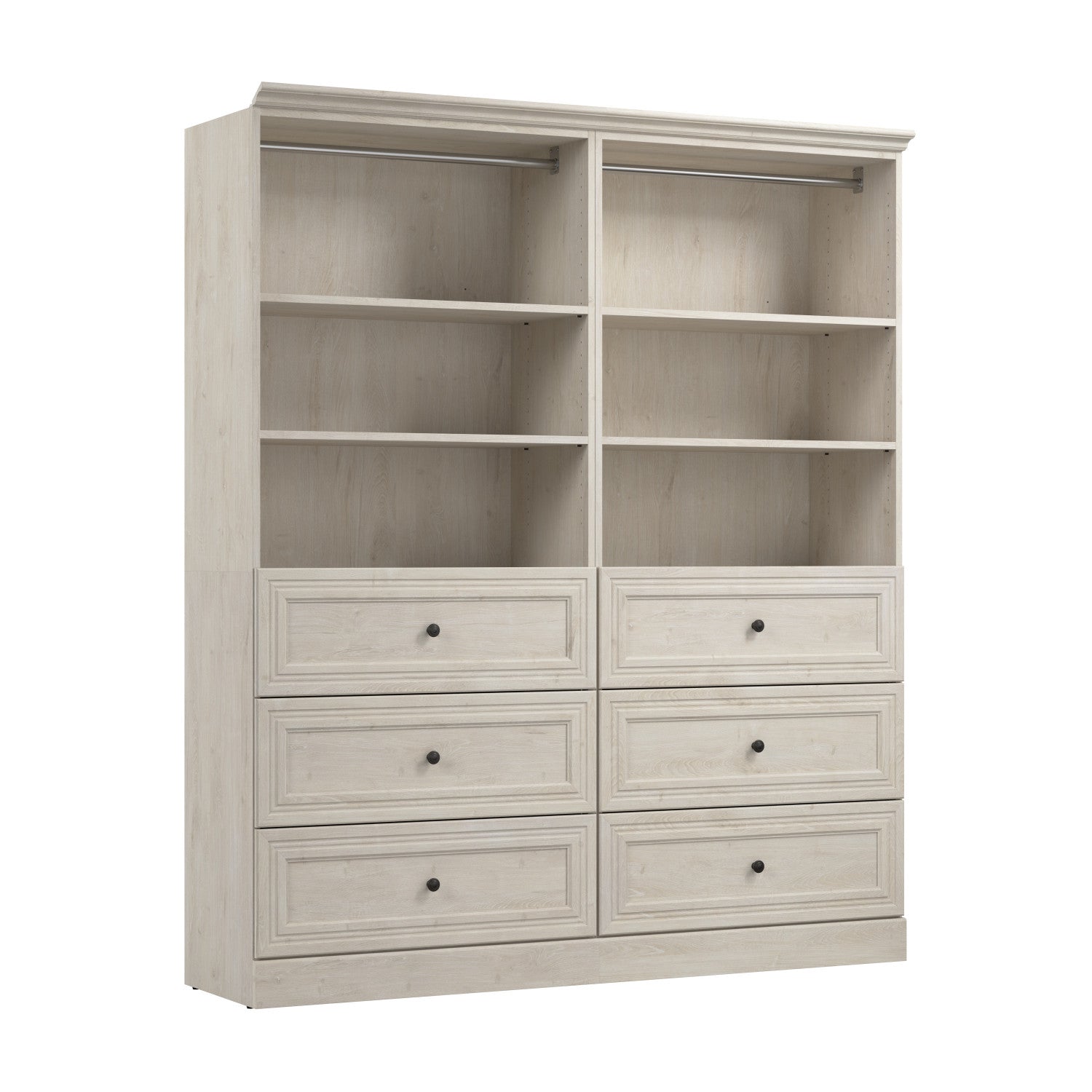 Bestar 72 W Linen White Oak Versatile Closet Organizer with Drawers