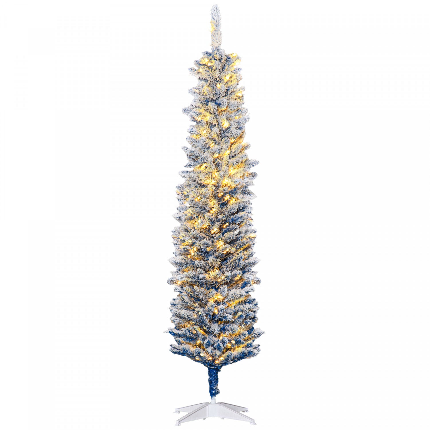 Homcom 6-Foot Slim Artificial Christmas Tree with Flocked Snow and Lights in Blue