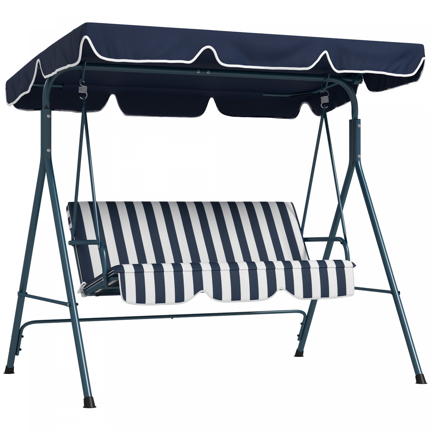 Outsunny Blue and White 3-Seat Patio Swing Chair with Adjustable Canopy