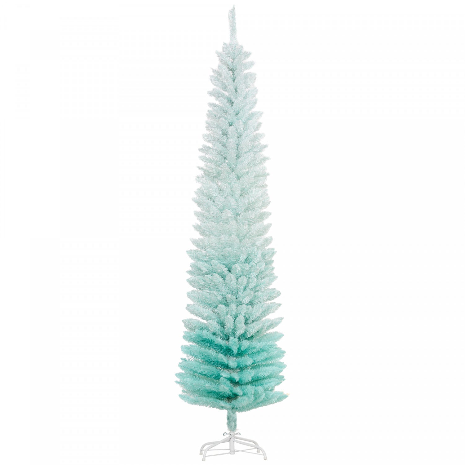 Homcom 7 - foot Artificial Christmas Tree in Pencil Shape with 500 Branches and a Gradient Blue Design