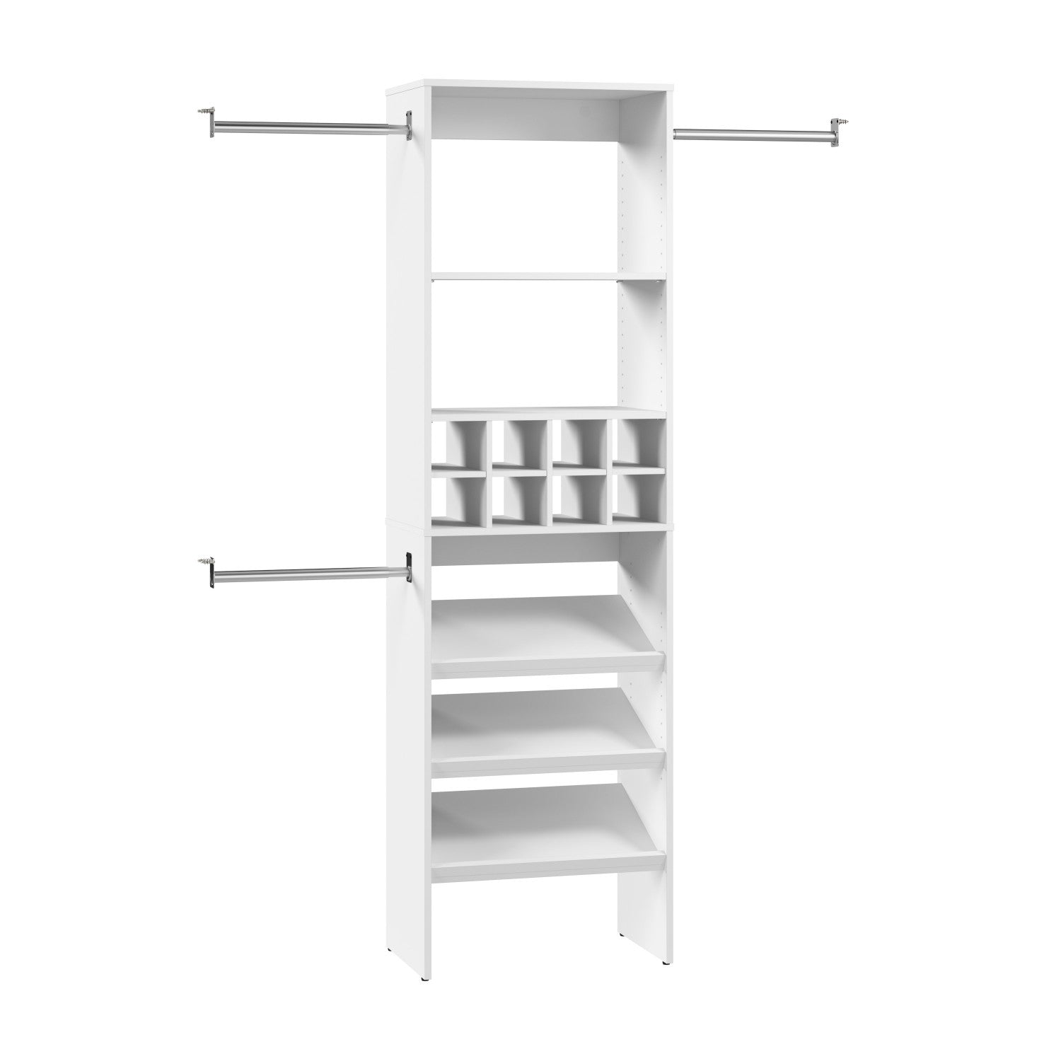 Bestar 24-inch Carina Closet Organizer in White - Shoe Shelves, Clothing Rods & Cubbies Included