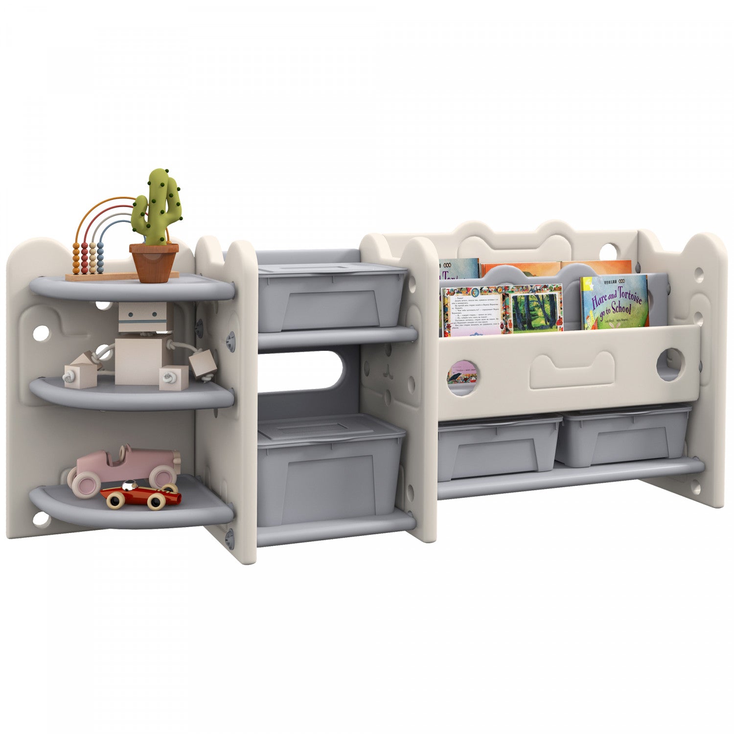 Qaba Toy Storage Organizer: 4 Storage Boxes, Bookshelves, and Storage Racks for a Nurse's Toy Organization Needs