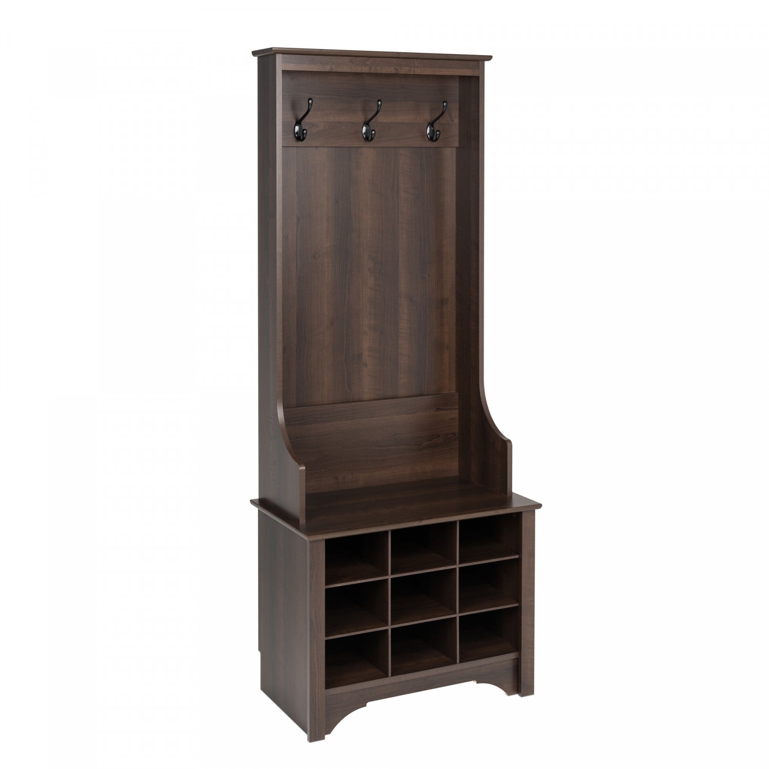 Espresso Narrow Hall Tree with Nine Shoe Cubbies