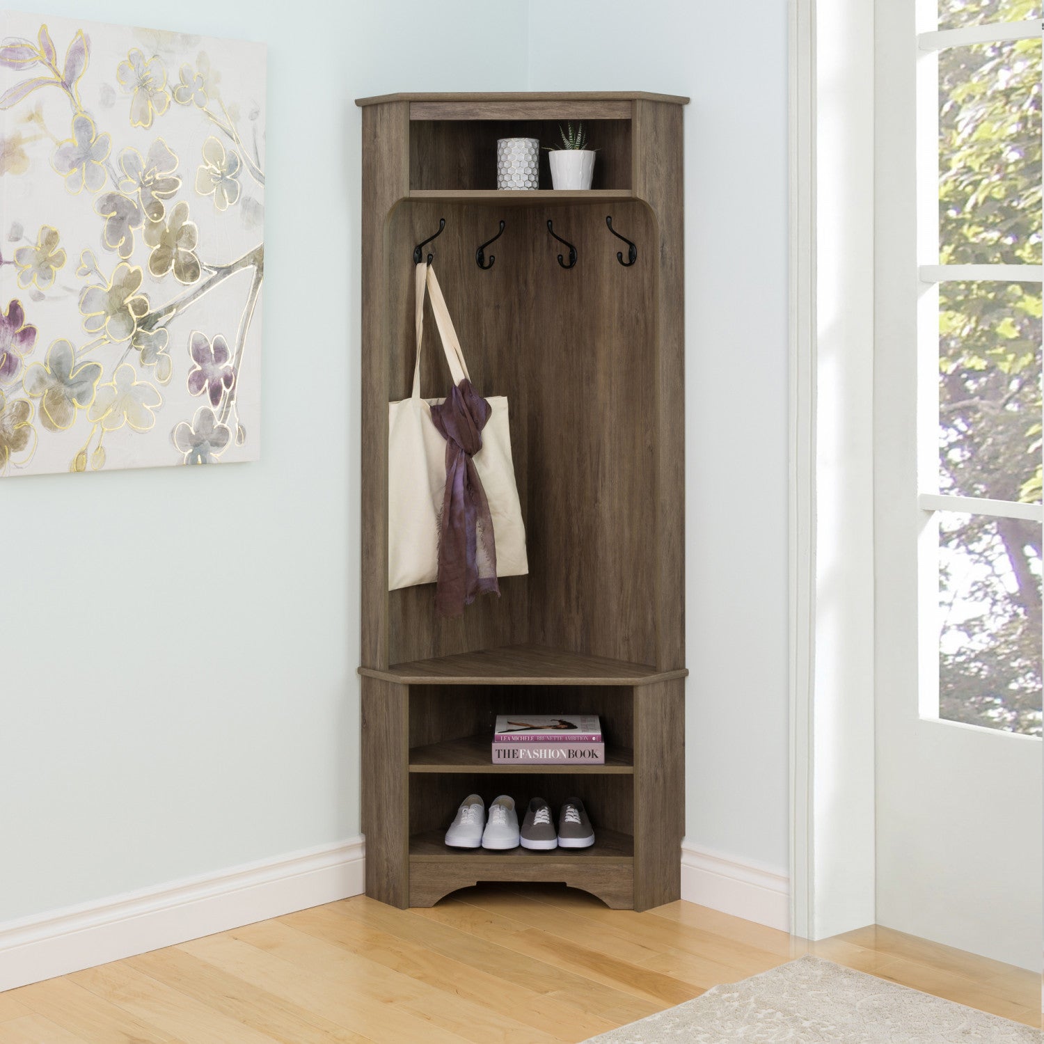 Prepac Drifted Grey Corner Hall Tree - A Stylish and Functional Portemanteau for Your Hallway