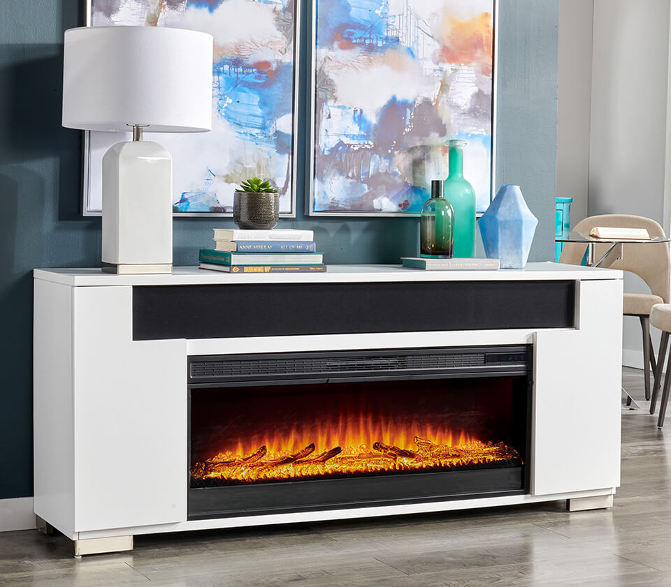 Robin 66-inch TV Stand with Firebox - White