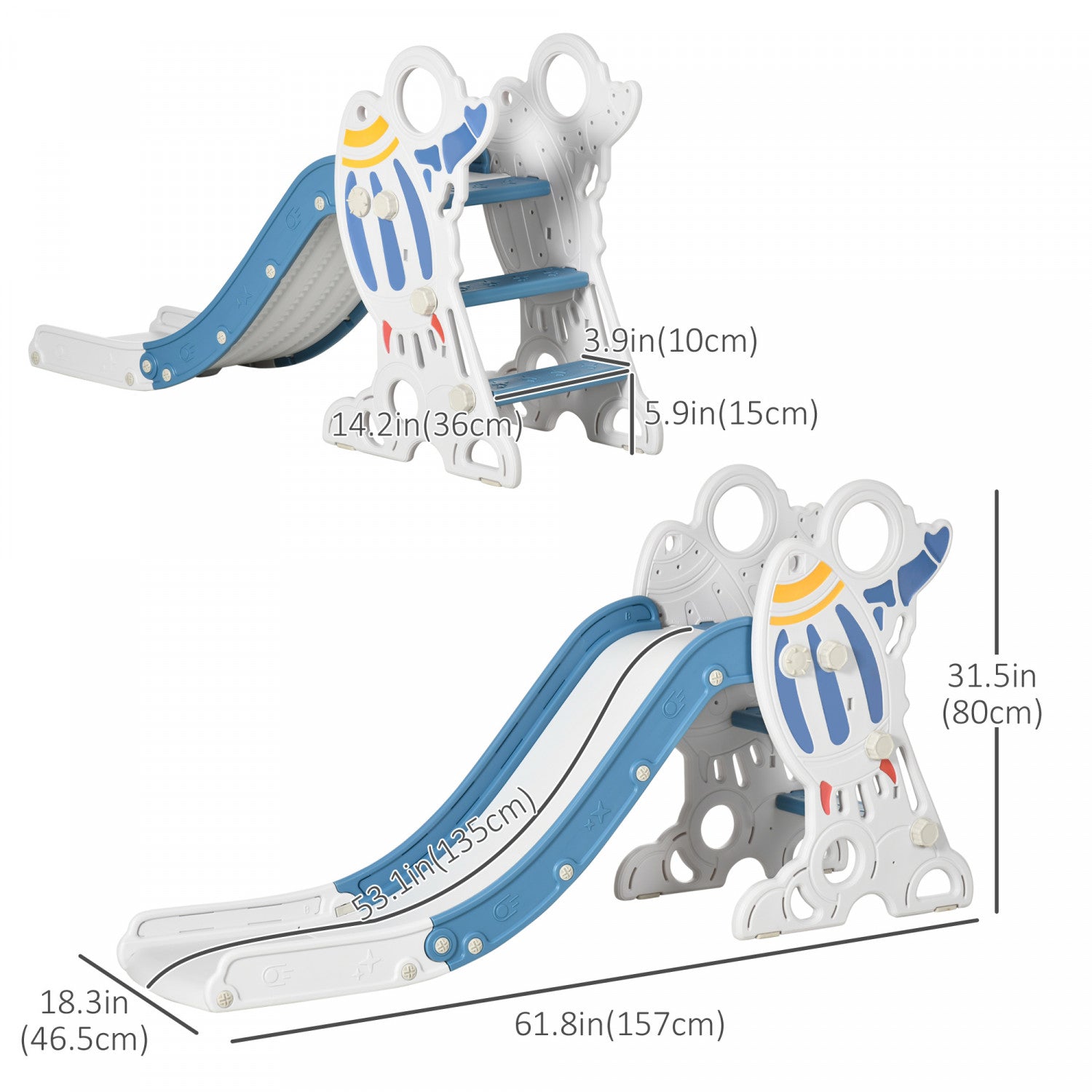 Qaba Indoor Toddler Slide for 1.5 - 3 Year Old Kids - Space Theme Climber Slide Playset in Blue