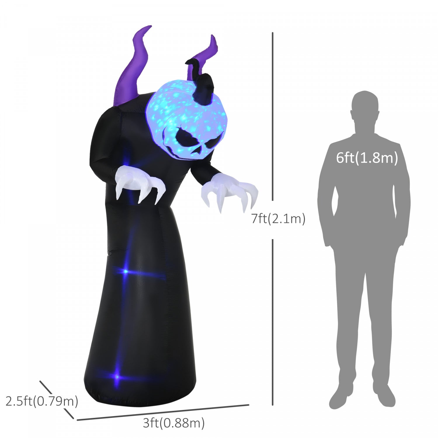Outsunny 7-Foot Inflatable Round-Headed Halloween Ghost with LEDs - A Spooky Decor for Your Yard