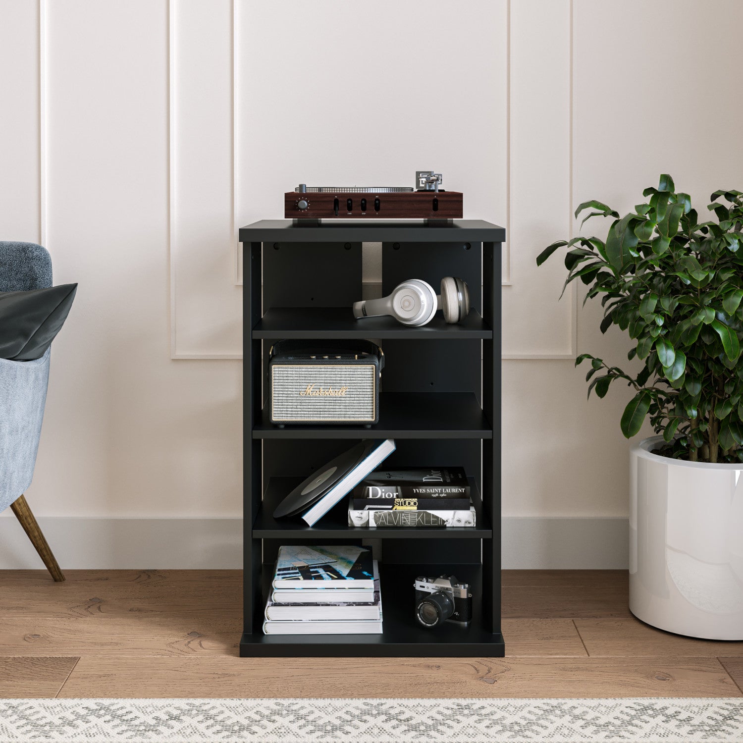 Nordika Jasper 4 - Shelf Black Audio Tower Bookcase