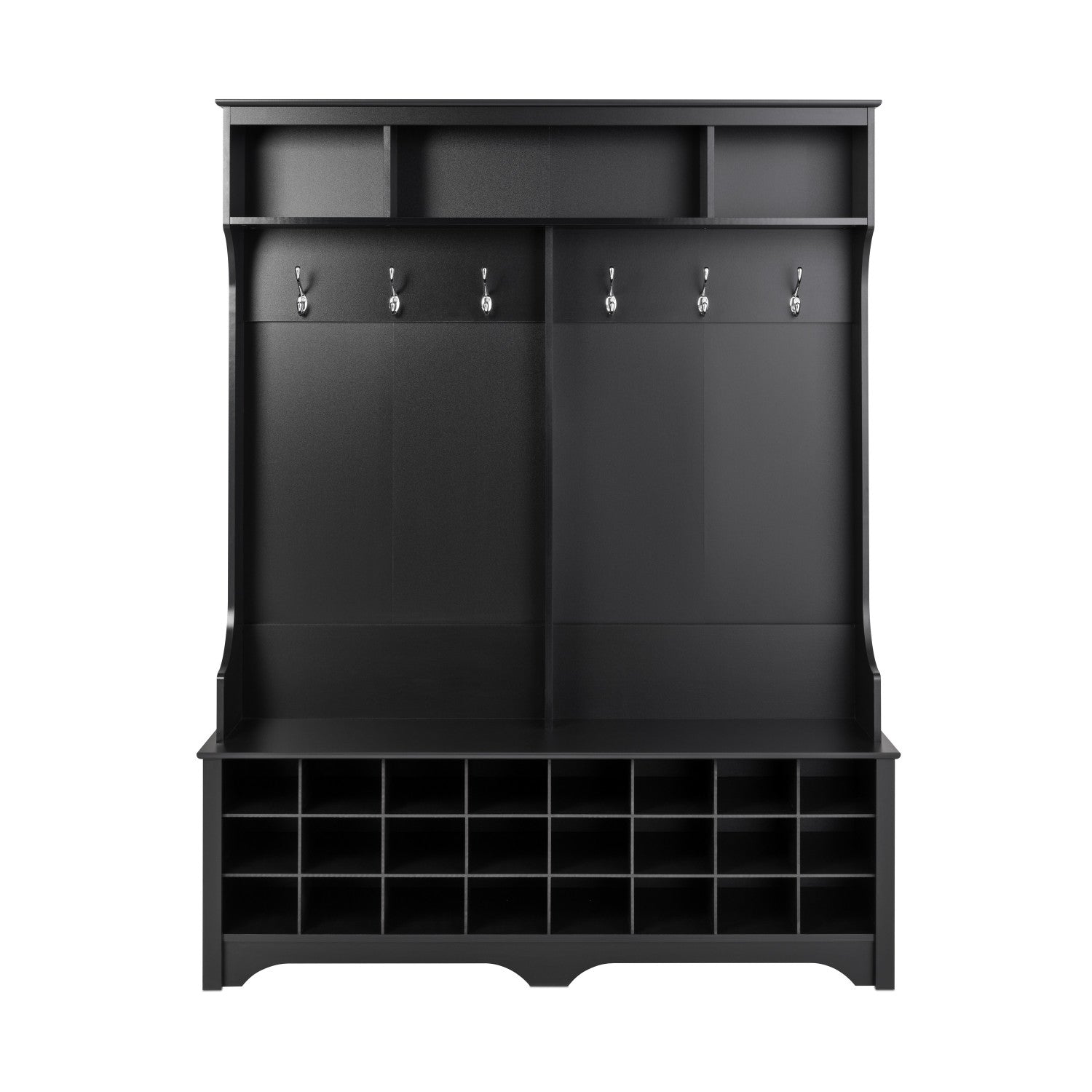 Black Hall Tree with 24 Shoe Cubbies - A Practical and Stylish Storage Solution