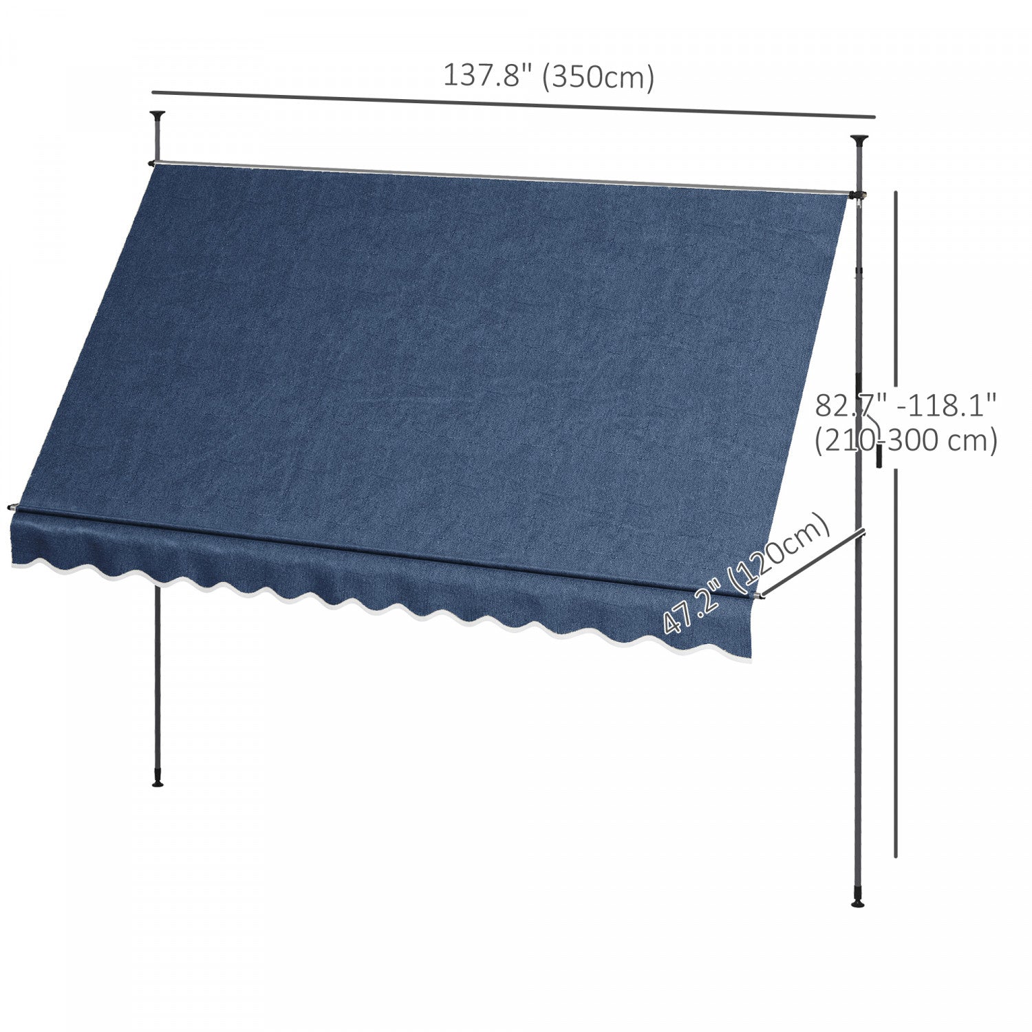 Outsunny 11.5' X 4' Non-screw Freestanding Manual Retractable Patio Sun Shade Shelter - Blue