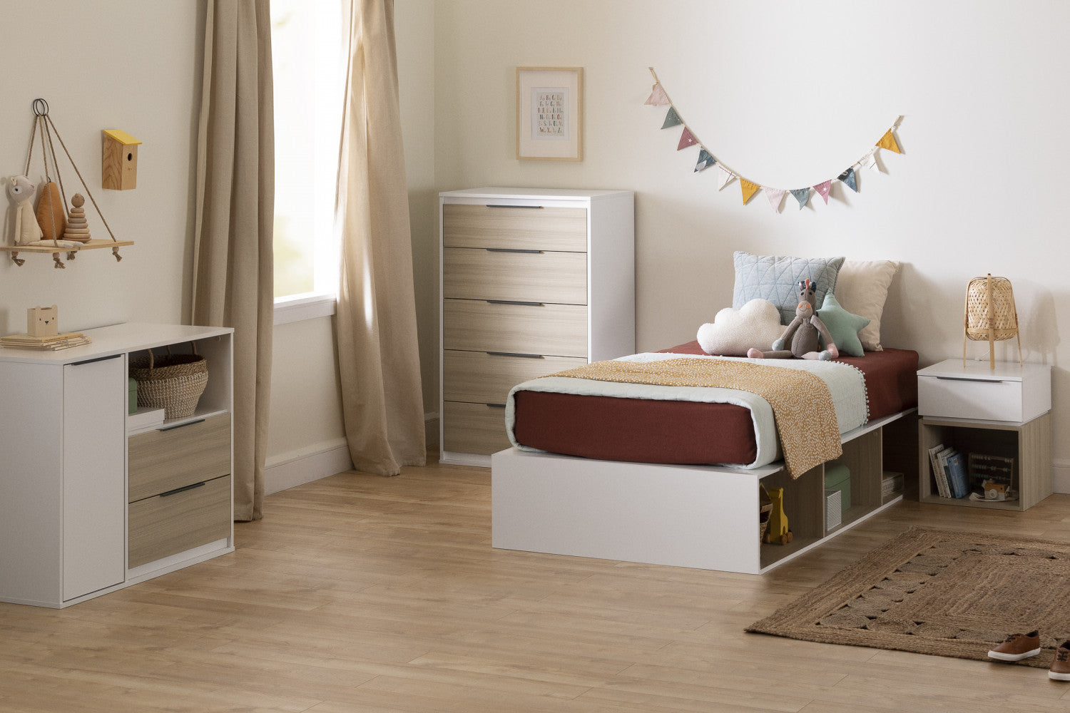 Hourra 5-Drawer Chest - Natural Elm and White Vertical Commode