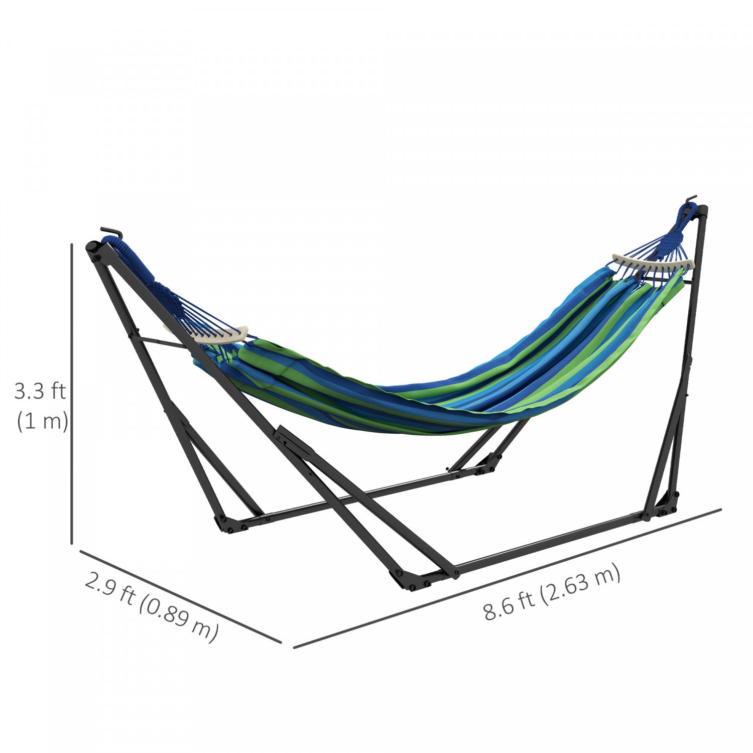 Outsunny 2-in-1 Portable Foldable Hammock Stand with Hammock, Blue