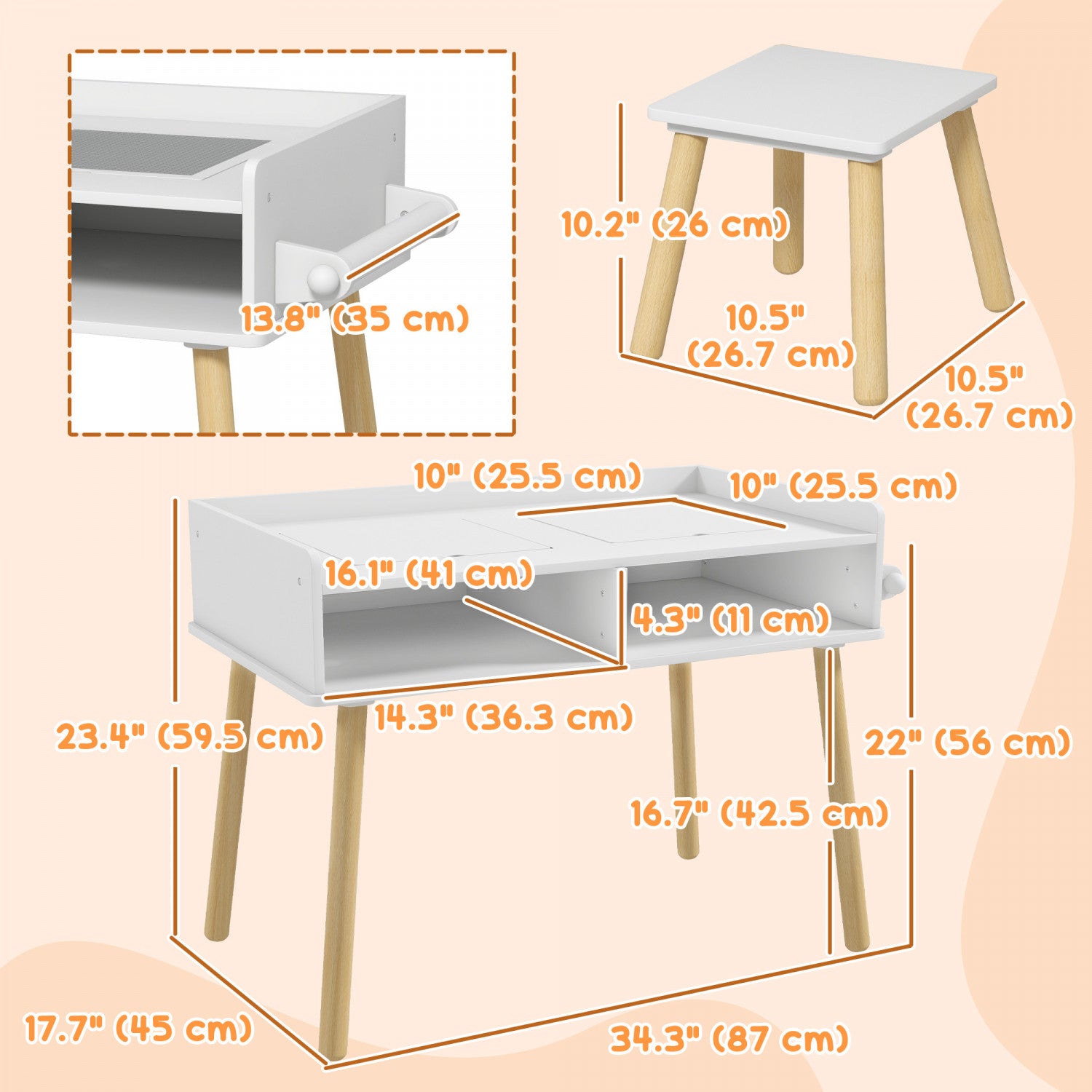 Qaba 3-in-1 Toddler Activity Table with Building Blocks Board and Paper Roll - Kids Table and Chair Set