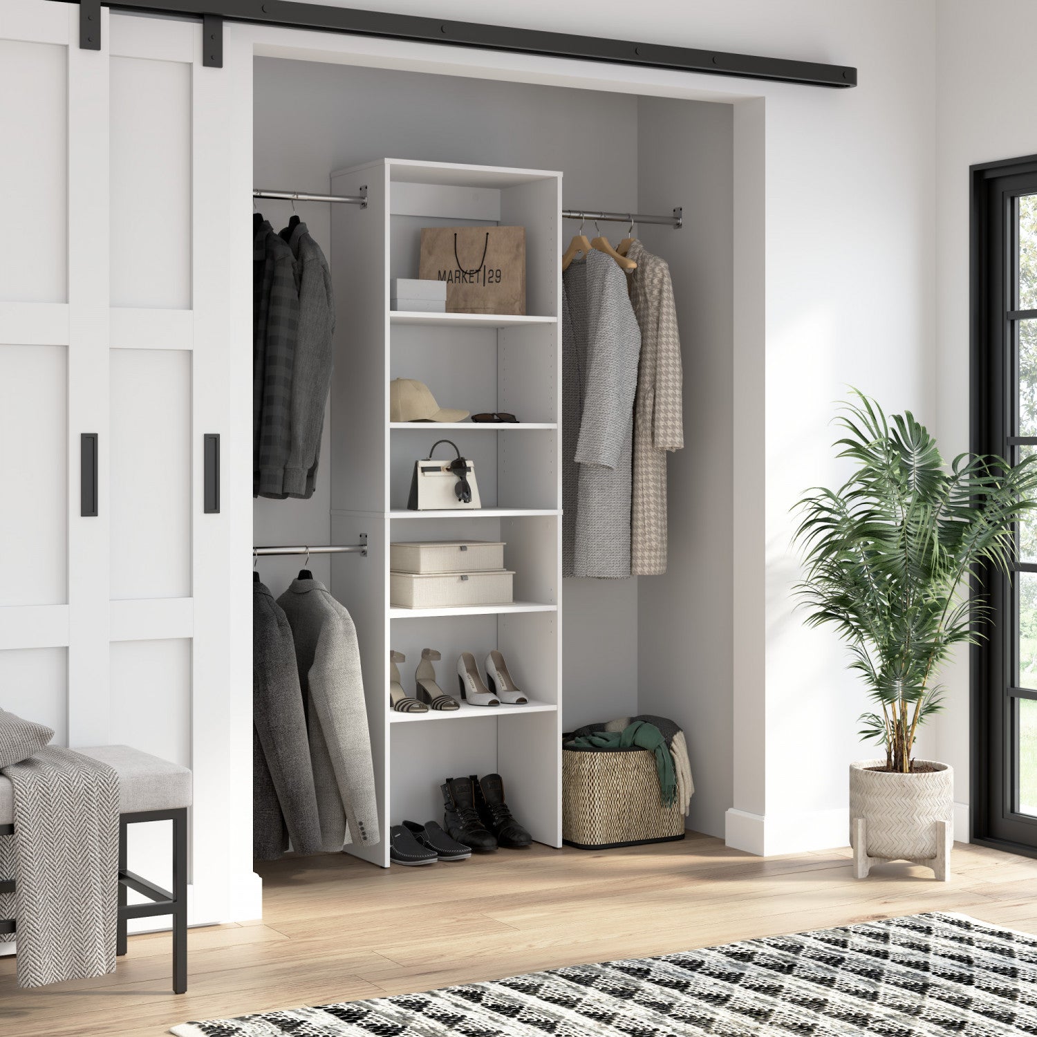 Bestar Carina 24-inch 5-Shelf Closet Organizer with Clothing Rods in White - Ideal for Your Wardrobe