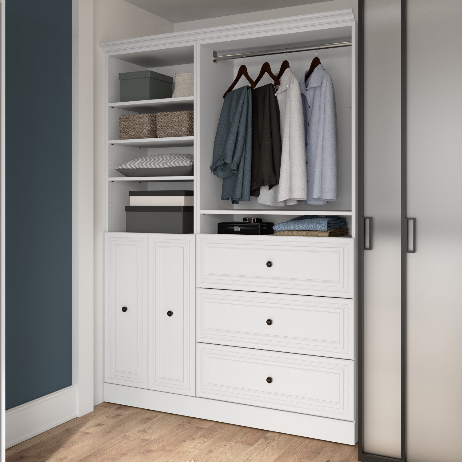 Bestar's 61W White Versatile Closet Organizer System with Doors