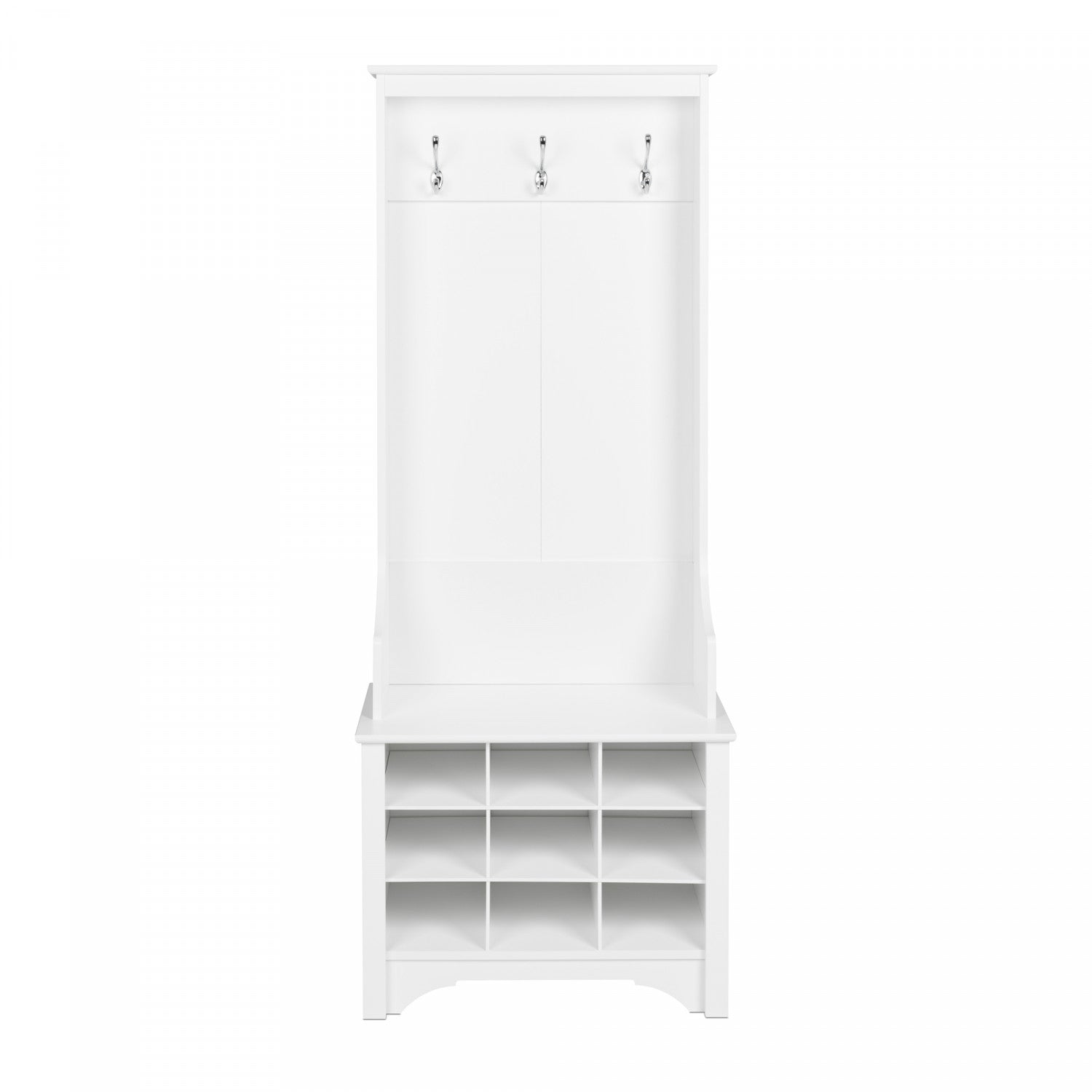 White Narrow Hall Tree Boasting Nine Shoe Cubbies
