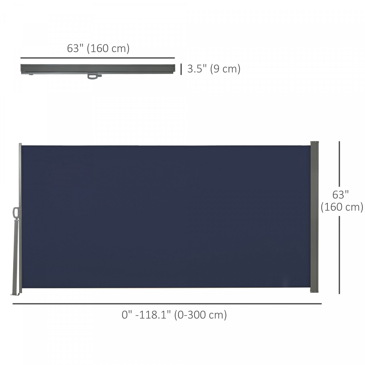 Outsunny 118" X 63" Outdoor Patio Retractable Side Awning Folding Privacy Screen with Resistance, in Blue