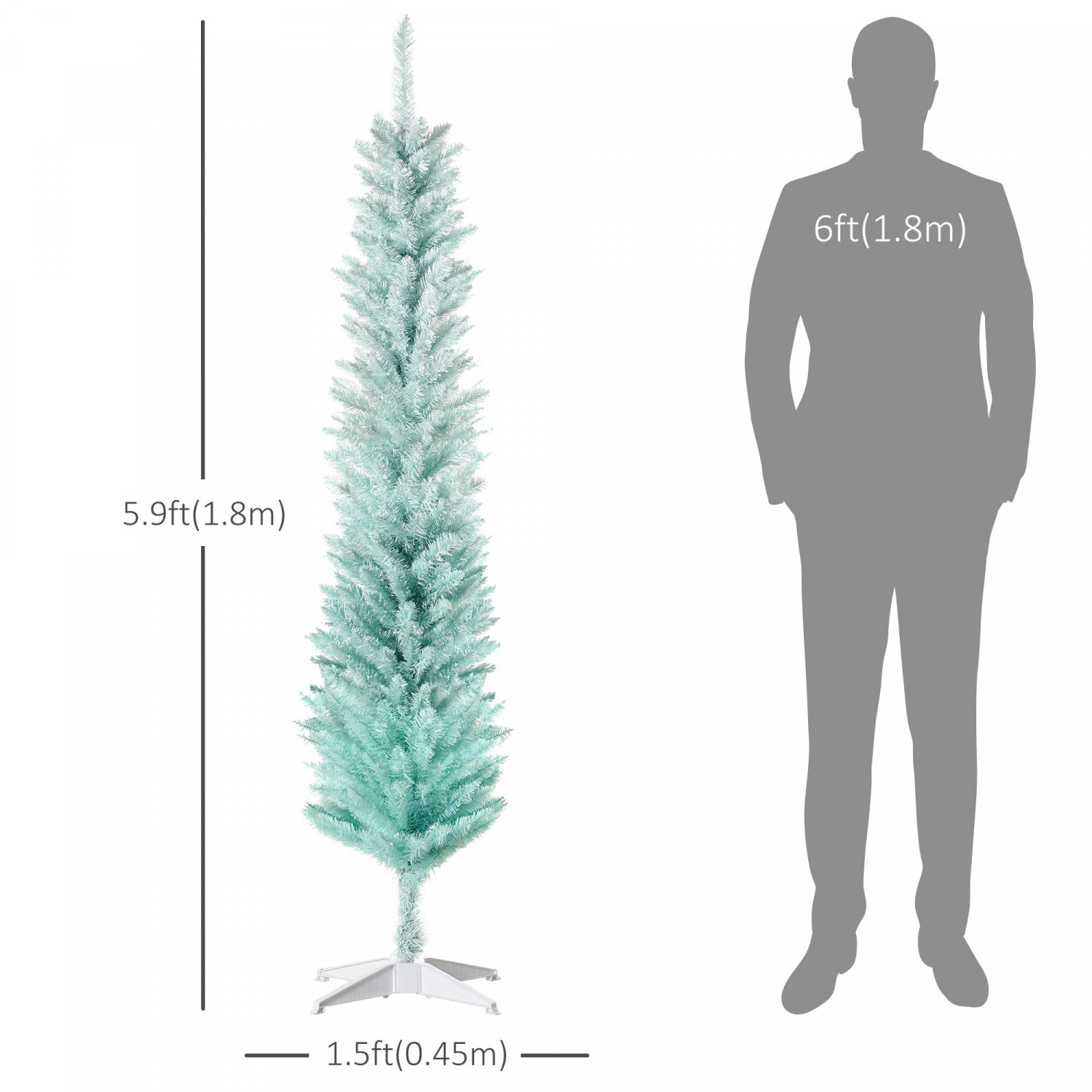 Homcom Gradient Blue Slim Artificial Pencil Christmas Tree, 6ft Tall