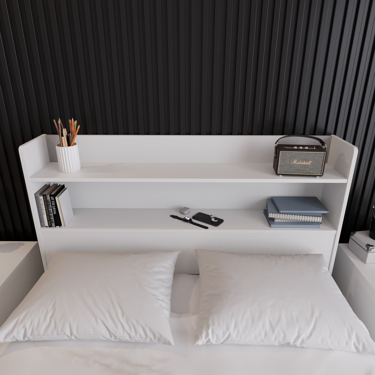 Nordika Hunter White Full Bookcase Headboard - A Stylish and Functional Bedroom Piece