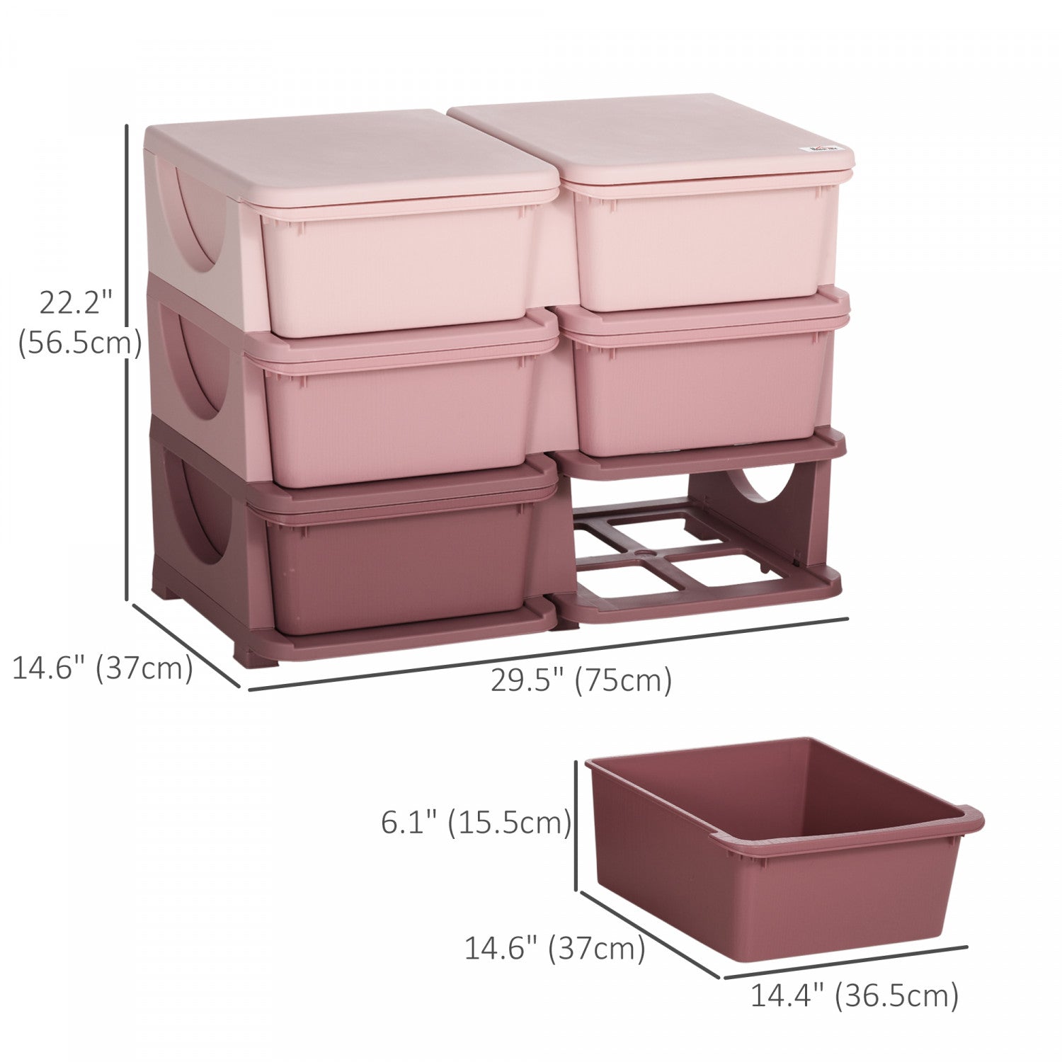 Qaba 3-Tier Drawer Chest Toy Storage Organizer for Kids Bedroom - 6 Plastic Bins Included