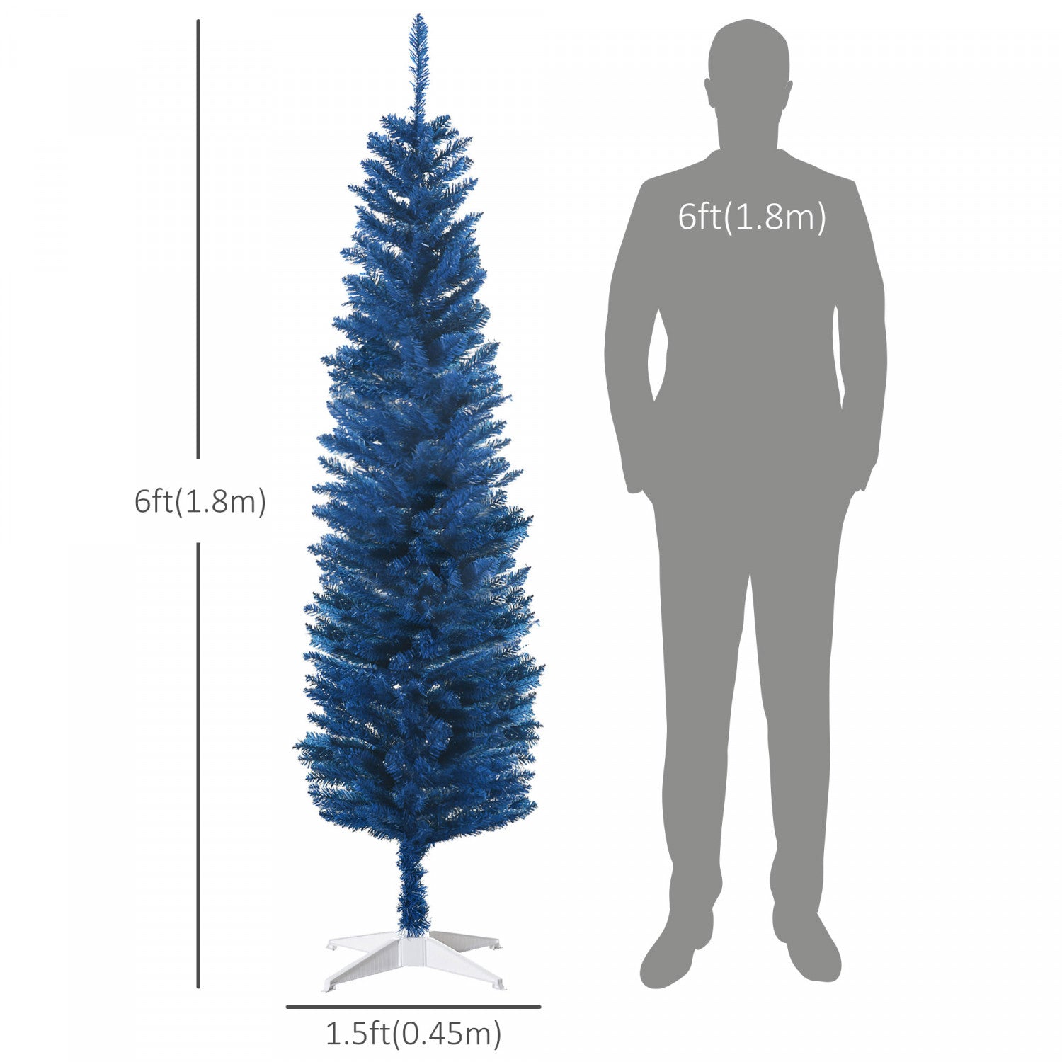Homcom Deep Blue Artificial Pencil Christmas Tree, 6ft Tall - Ideal for Festive Decor