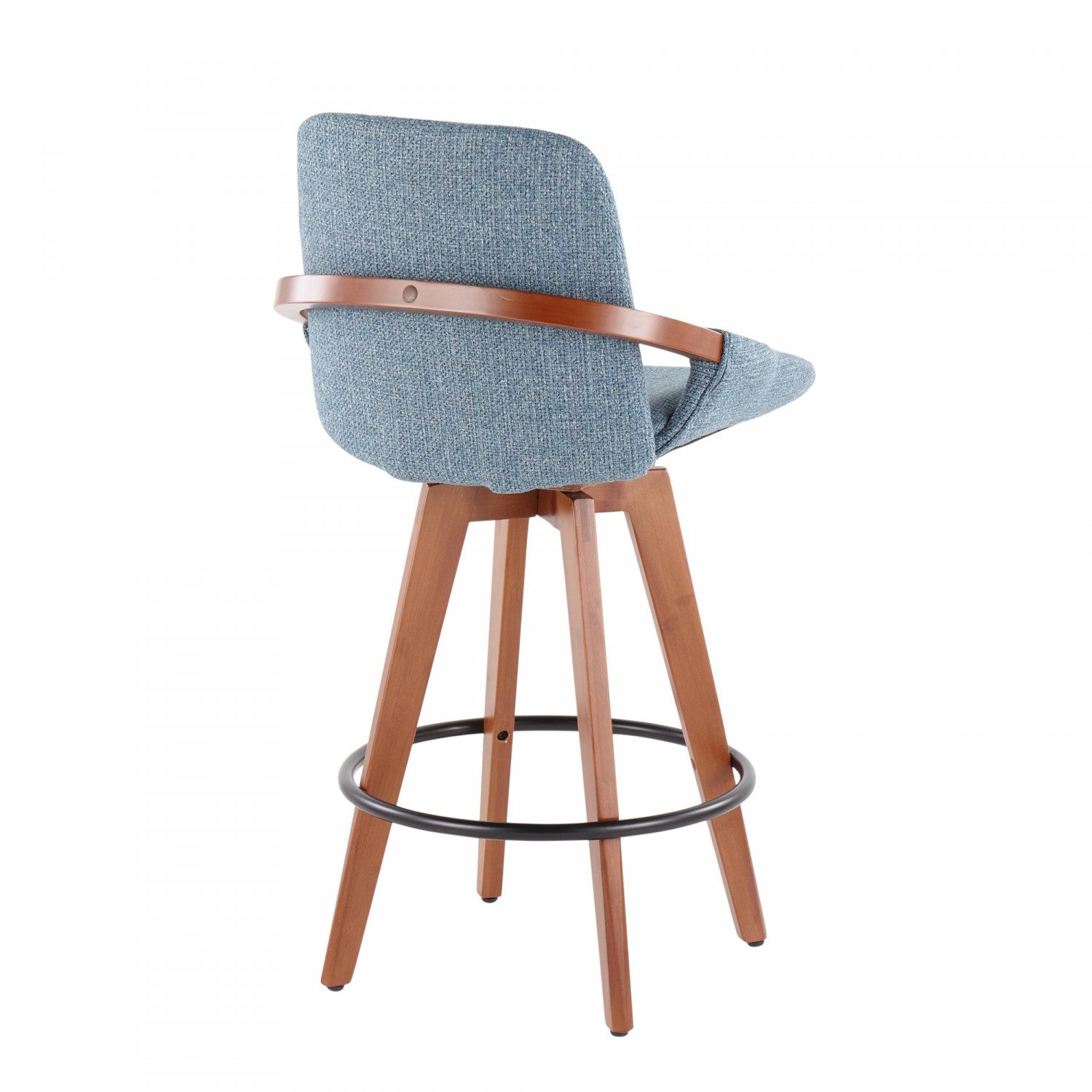 LumiSource Cosmo Mid-Century Counter-Height Stool in Walnut/Blue Fabric - A Stylish 20th Century Design