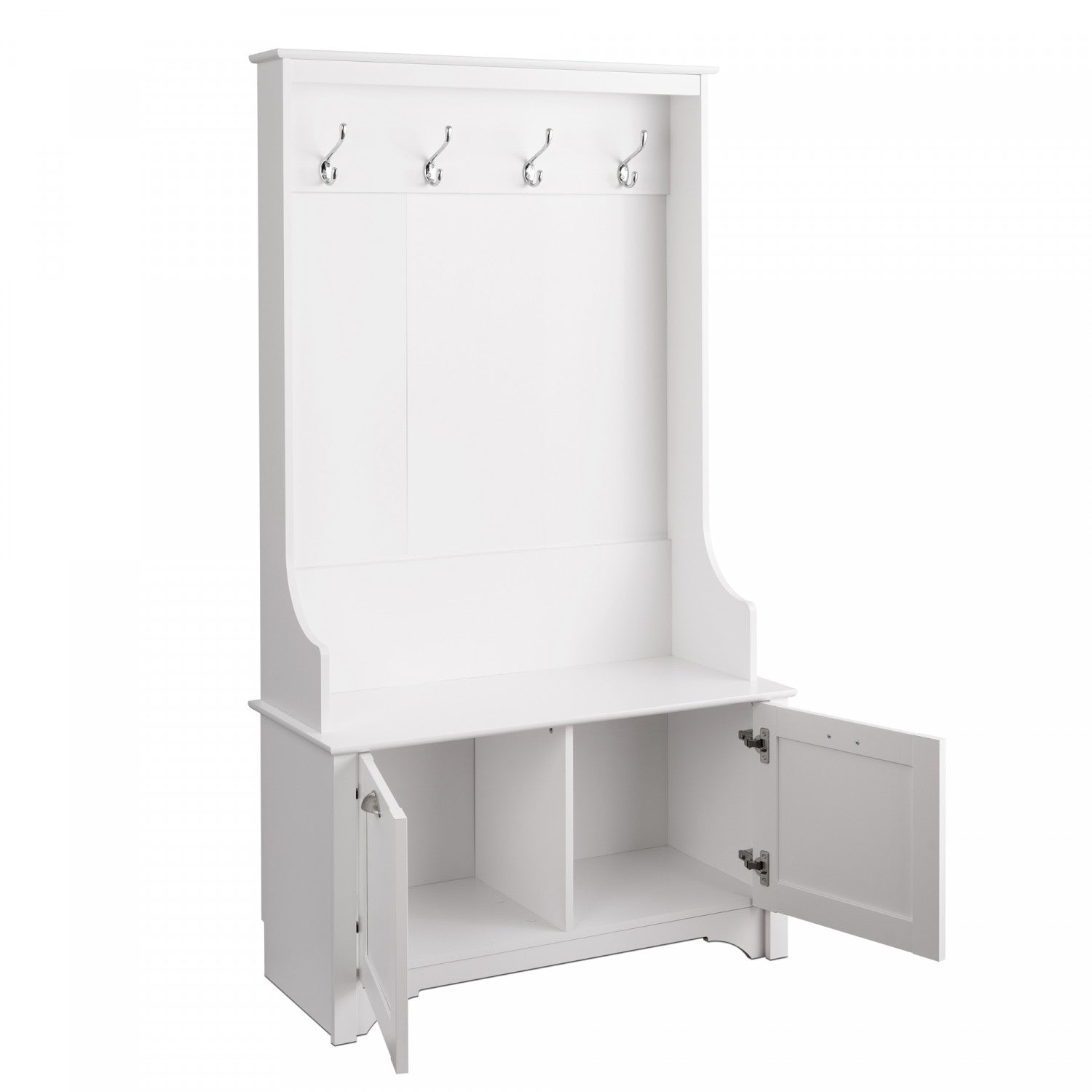 White Wide Hall Tree with Shaker Doors - A Spacious and Stylish Storage Solution