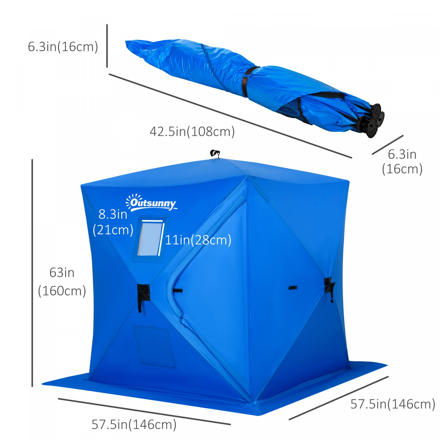 Blue Outsunny Pop - Up Ice Fishing Tent Shelter for 2 Persons with Carry Bag