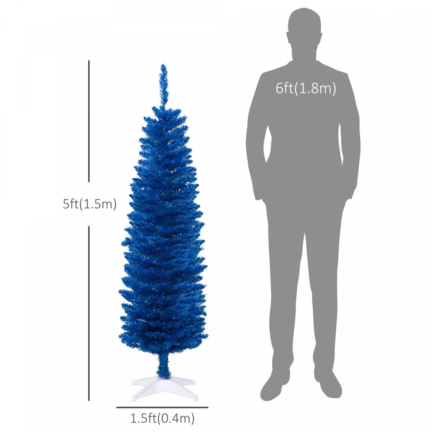 Homcom Deep Blue Artificial Pencil Christmas Tree - 5ft Tall